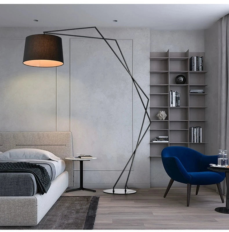 Nordic LED Fishing Floor Lamp Fabric Lampshade Standing Light Living Room Bedroom Home Decor Indoor Lighting Table Lamp Remote