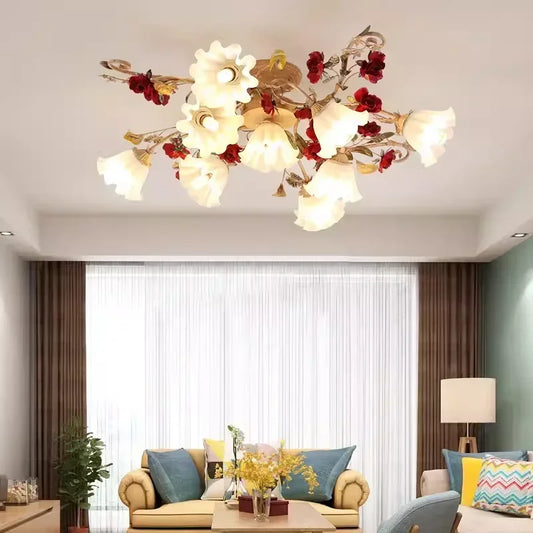 Creative romantic flower ceiling decorative chandelier pastoral retro LED ceiling lights