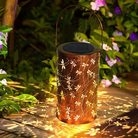 1pc Dragonfly Solar Lantern Light Outdoor Hanging, Metal Deco