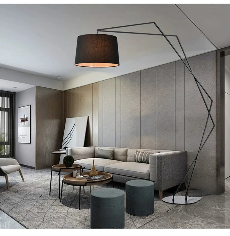 Nordic LED Fishing Floor Lamp Fabric Lampshade Standing Light Living Room Bedroom Home Decor Indoor Lighting Table Lamp Remote