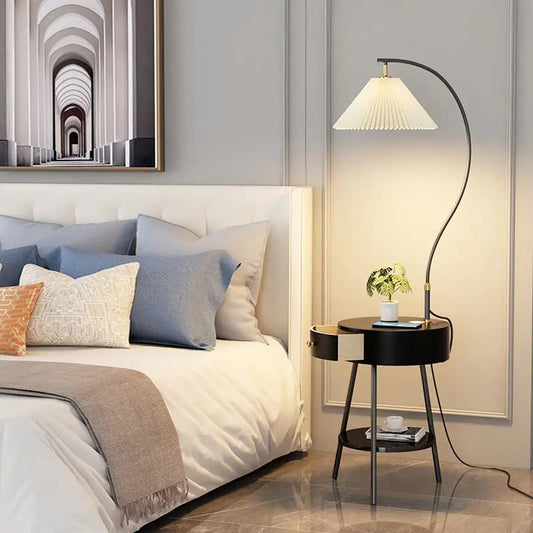 LED Pleated Lampshade Floor lamp with Wood