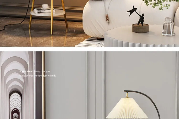 LED Pleated Lampshade Floor lamp with Wood