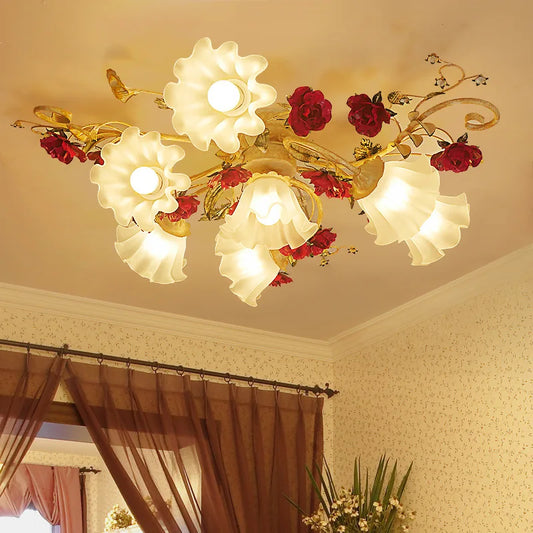 Creative romantic flower ceiling decorative chandelier pastoral retro LED ceiling lights
