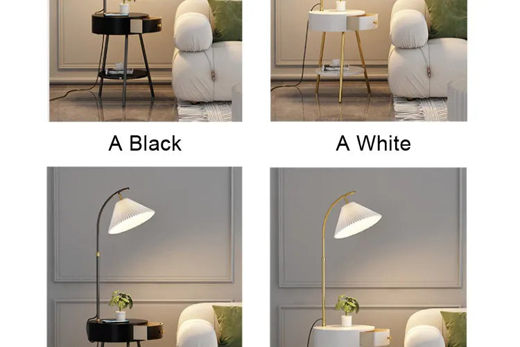 LED Pleated Lampshade Floor lamp with Wood