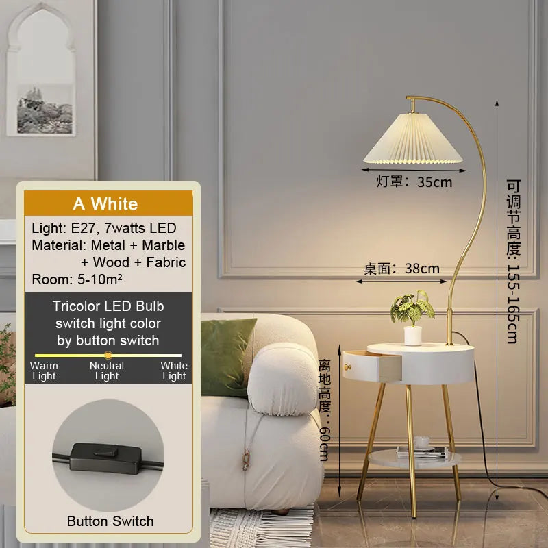 LED Pleated Lampshade Floor lamp with Wood