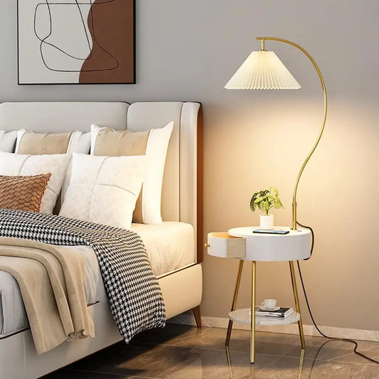LED Pleated Lampshade Floor lamp with Wood