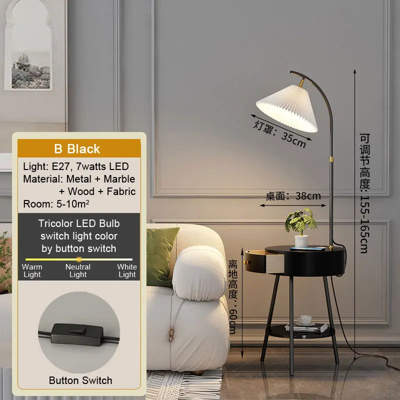 LED Pleated Lampshade Floor lamp with Wood