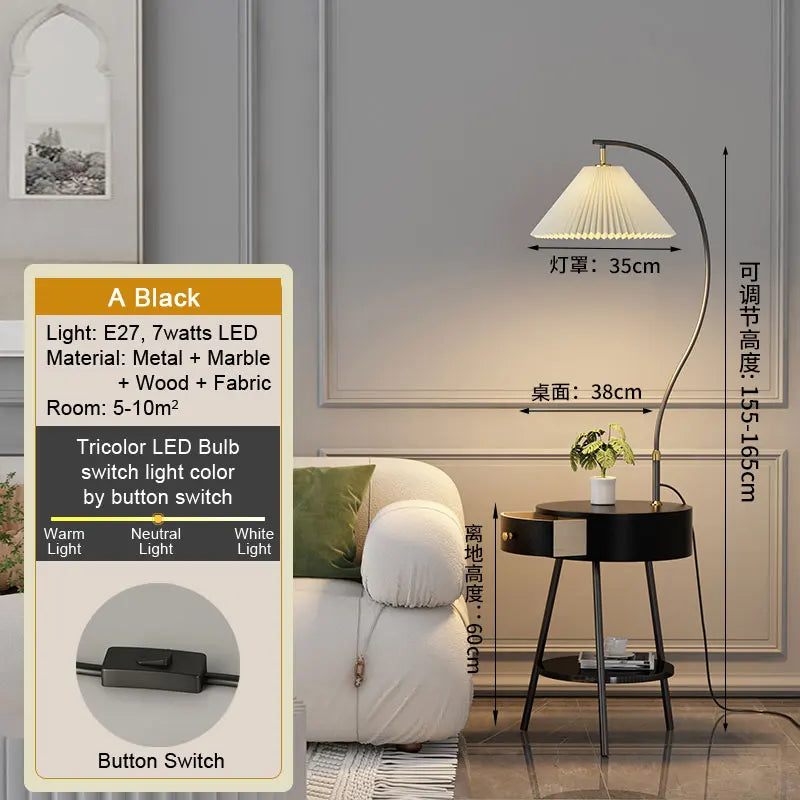 LED Pleated Lampshade Floor lamp with Wood