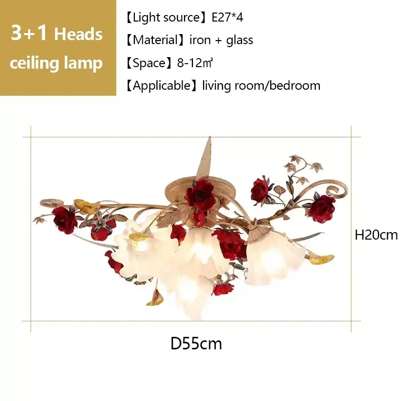 Creative romantic flower ceiling decorative chandelier pastoral retro LED ceiling lights