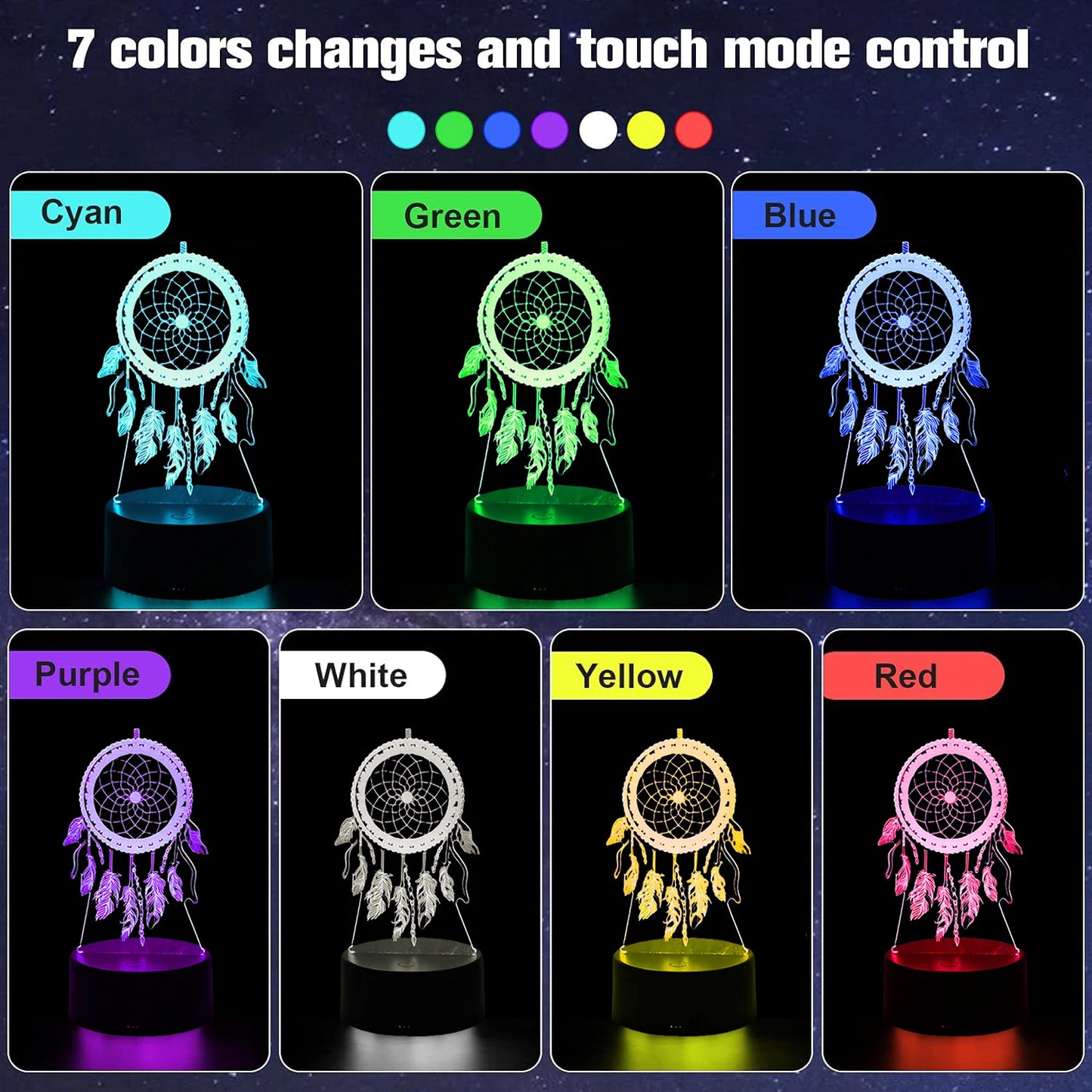 Dreamcatcher 3D Night Light, Colorful Gradient Atmosphere Night Light,