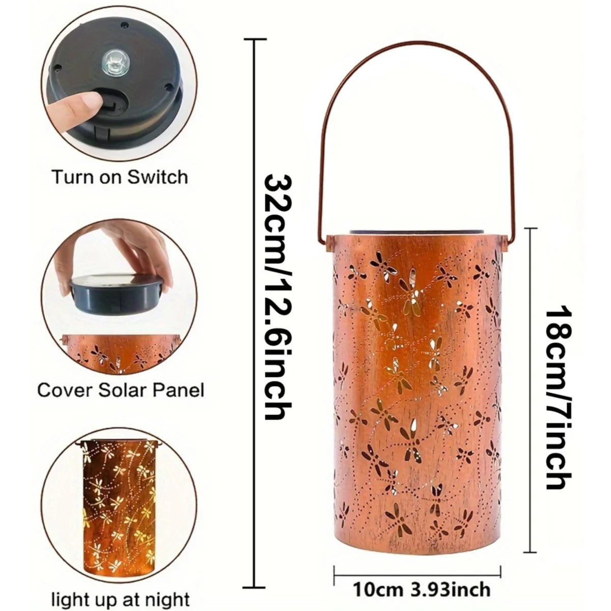 1pc Dragonfly Solar Lantern Light Outdoor Hanging, Metal Deco