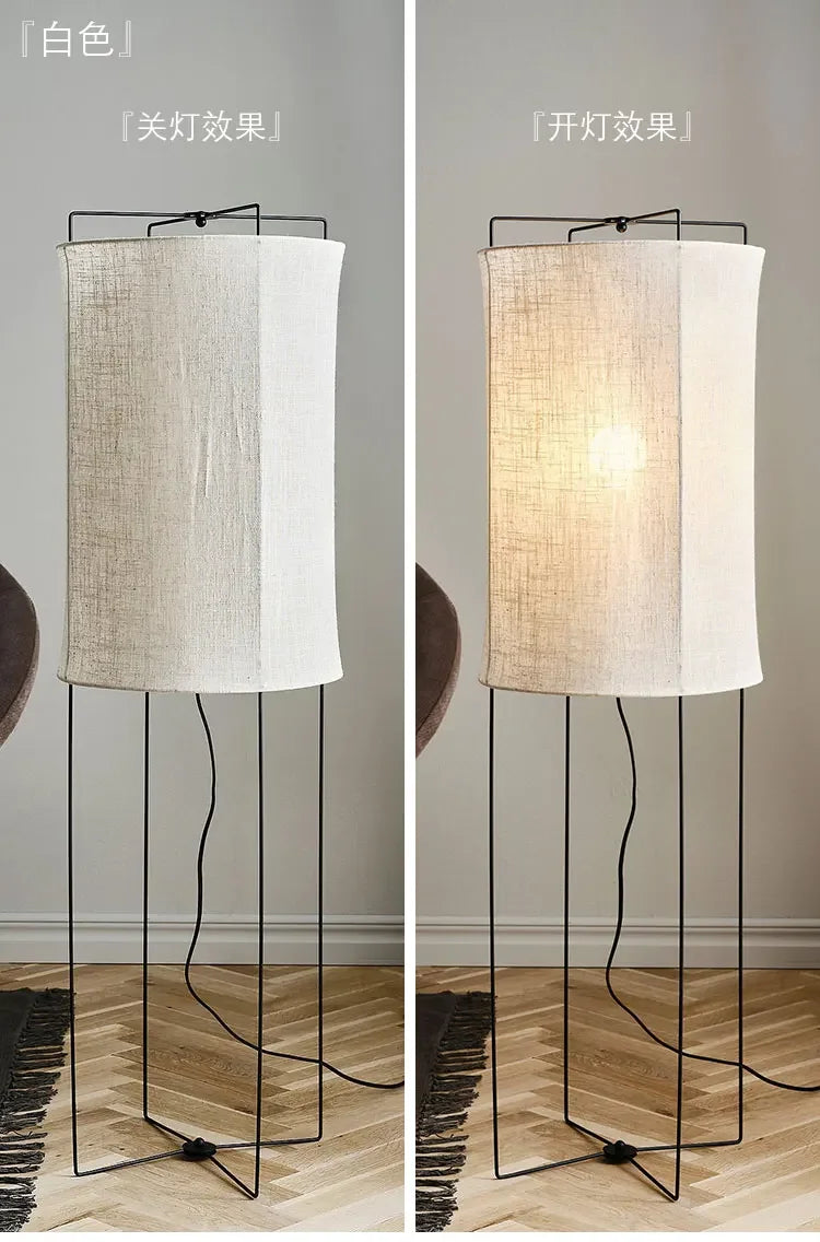 Rustic floor lamps Linen lampshade minimalist Wabi-sabi light