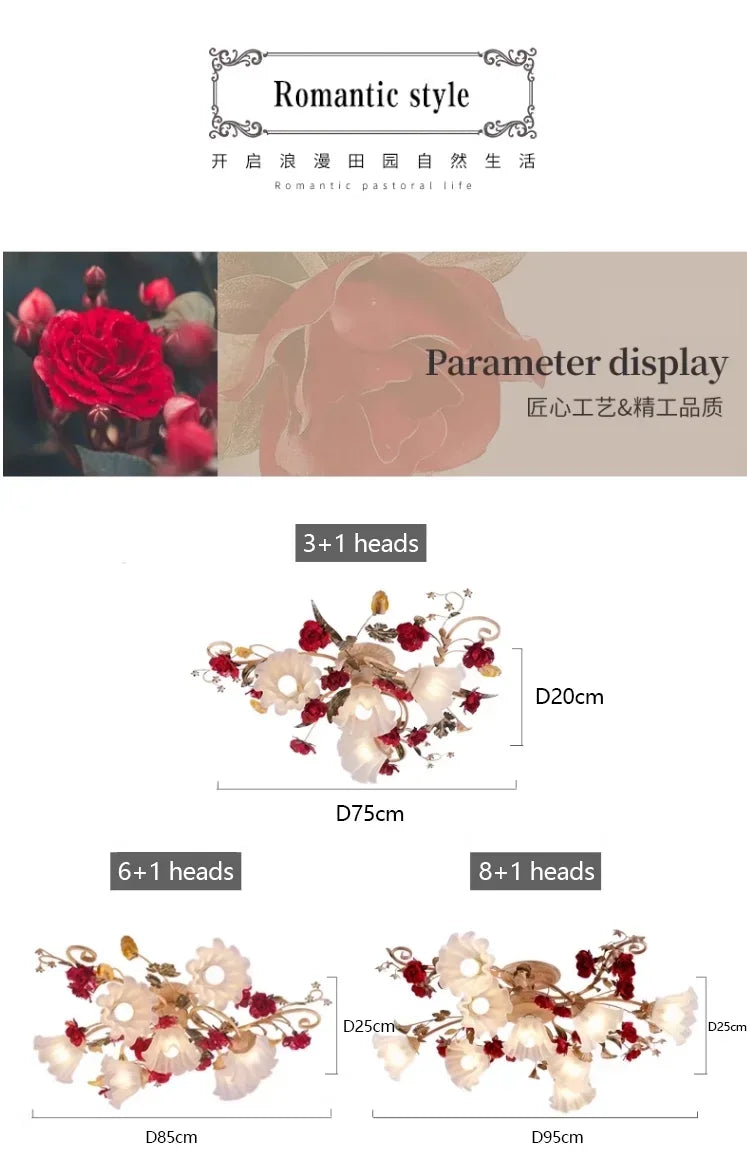 Creative romantic flower ceiling decorative chandelier pastoral retro LED ceiling lights
