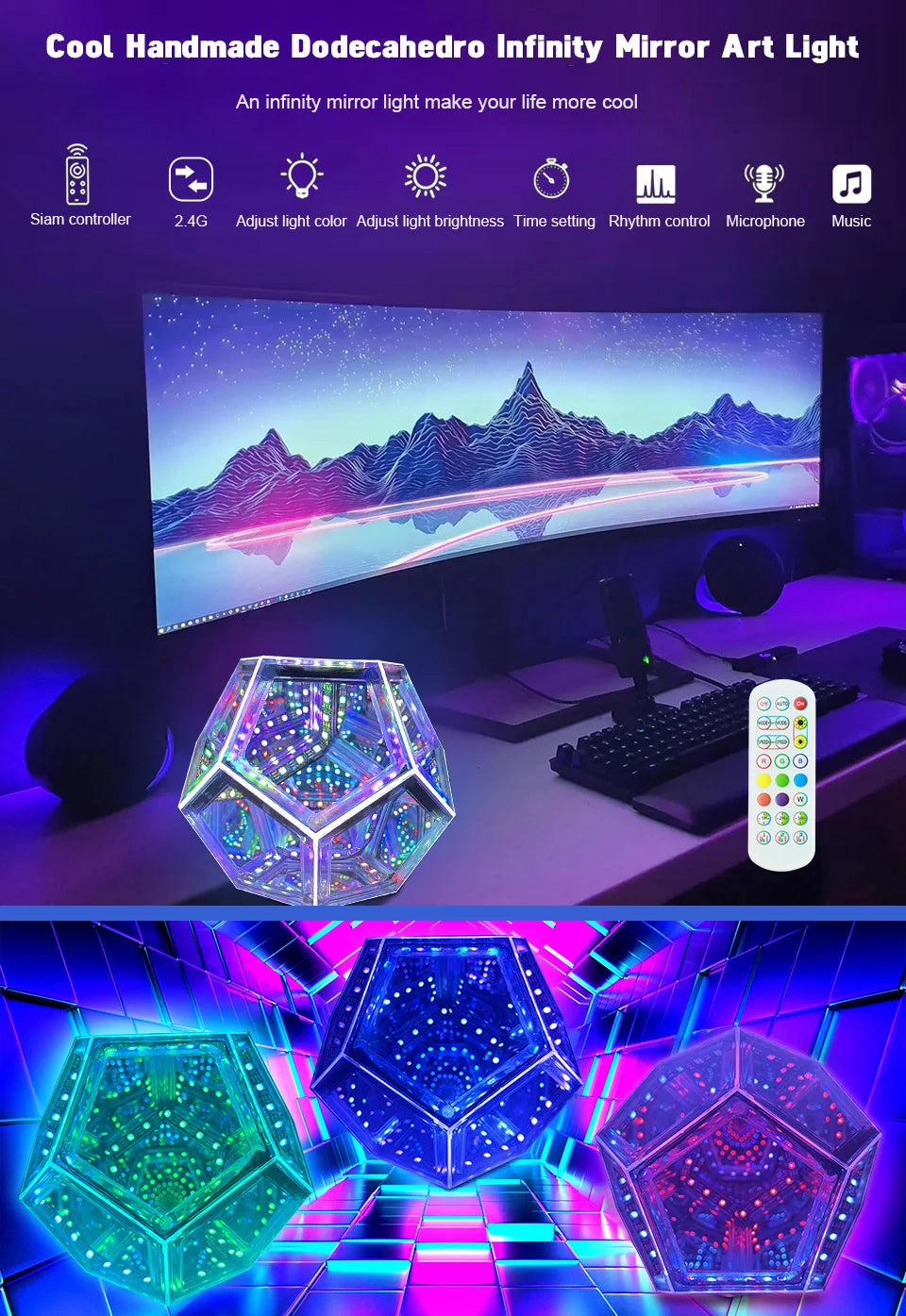 LED Night Light Dodecahedron Dreamy Geometric Space Creative Color