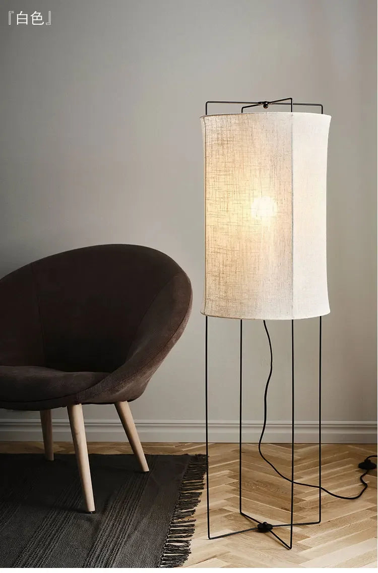 Rustic floor lamps Linen lampshade minimalist Wabi-sabi light