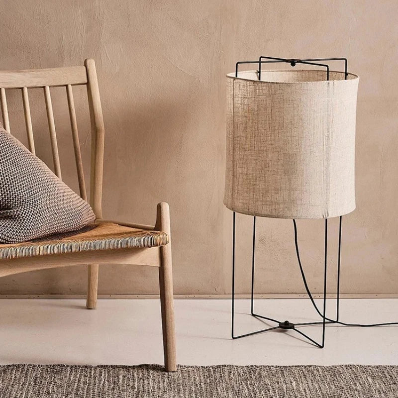 Rustic floor lamps Linen lampshade minimalist Wabi-sabi light
