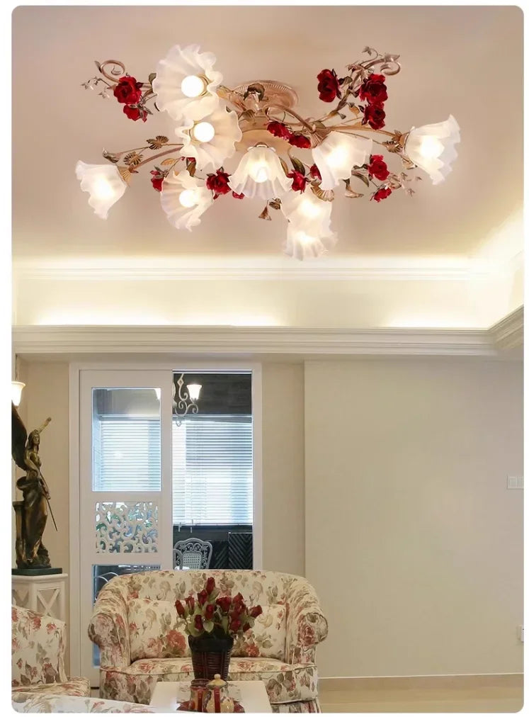 Creative romantic flower ceiling decorative chandelier pastoral retro LED ceiling lights