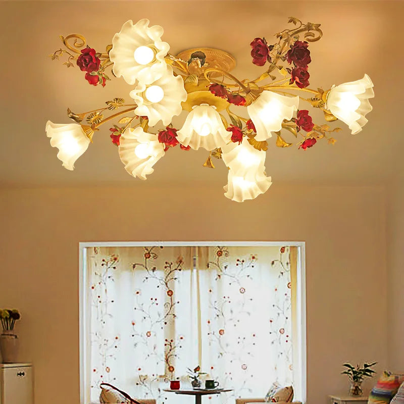 Creative romantic flower ceiling decorative chandelier pastoral retro LED ceiling lights