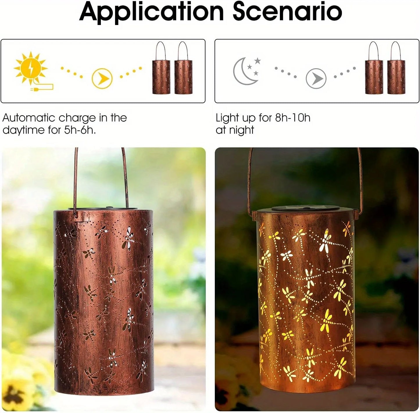 1pc Dragonfly Solar Lantern Light Outdoor Hanging, Metal Deco