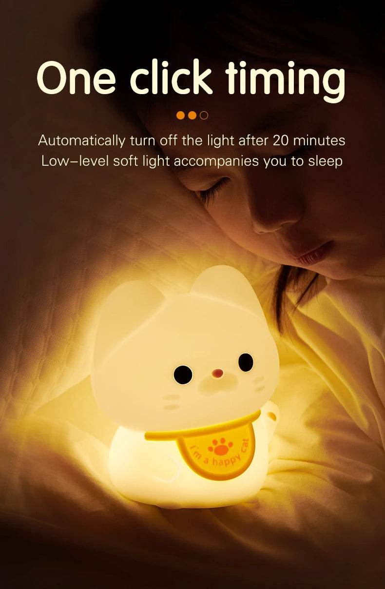 1pc Lucky cat LED night light Room decorative light mood light Bedroom decorative light Cute animal lamp with sleeping light