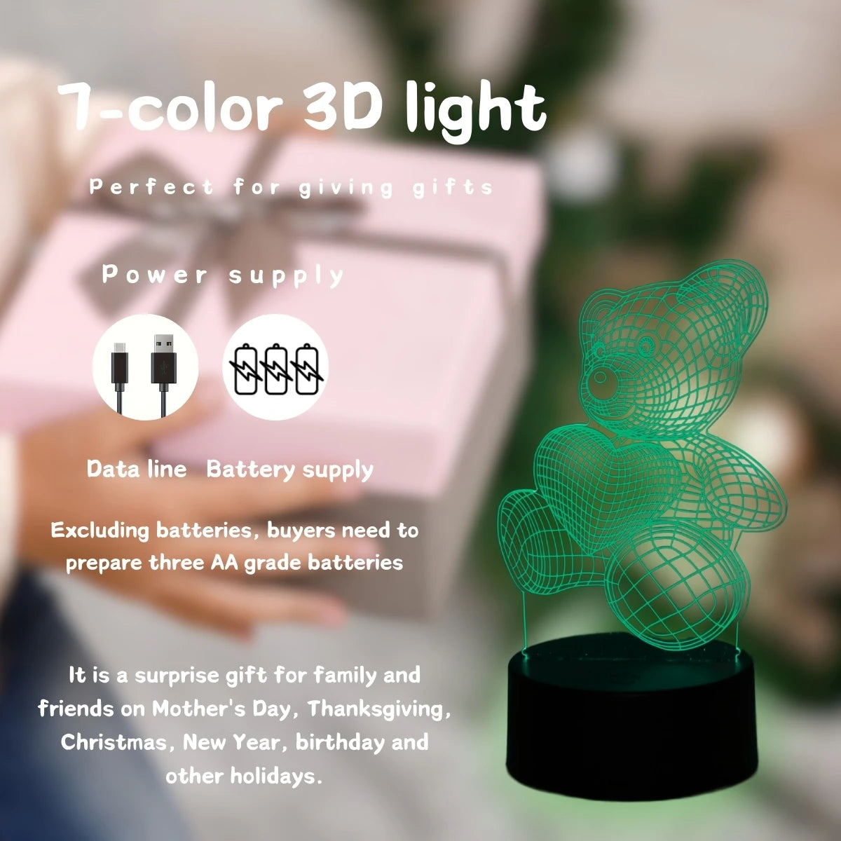 USB 3D Night Light Bear Creative Night Light, Home, Dining Table
