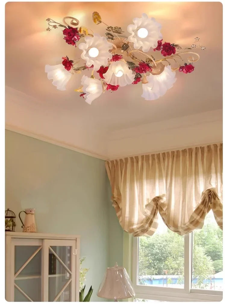 Creative romantic flower ceiling decorative chandelier pastoral retro LED ceiling lights