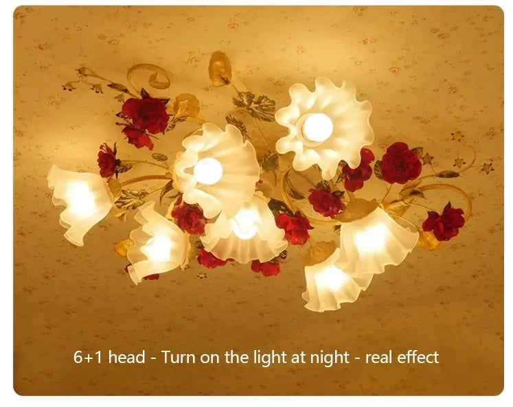 Creative romantic flower ceiling decorative chandelier pastoral retro LED ceiling lights