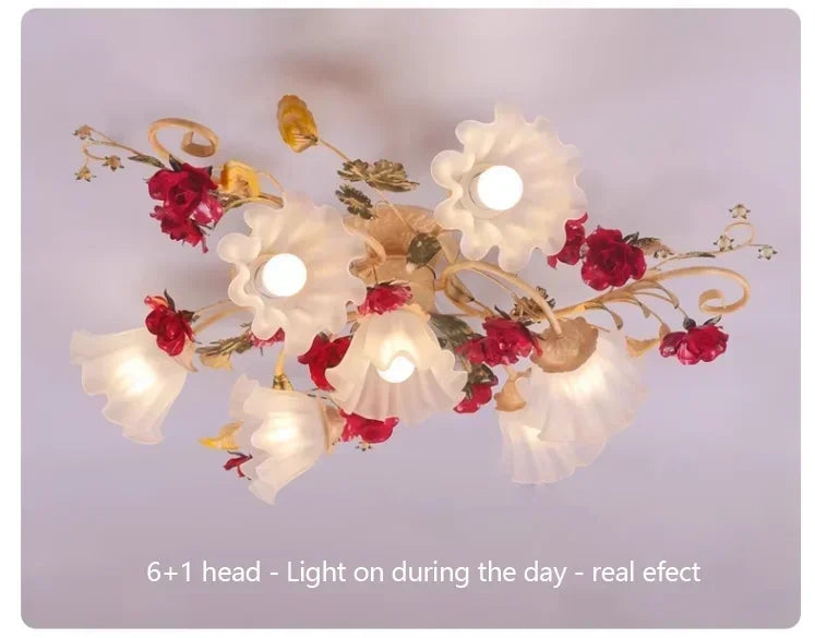 Creative romantic flower ceiling decorative chandelier pastoral retro LED ceiling lights