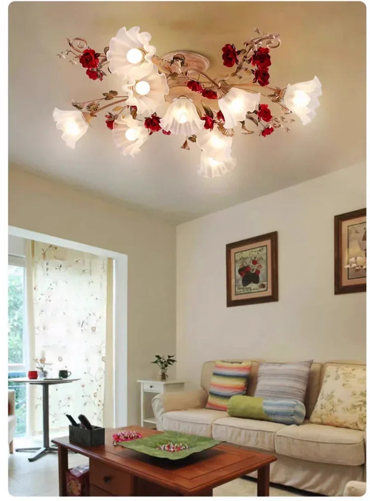 Creative romantic flower ceiling decorative chandelier pastoral retro LED ceiling lights