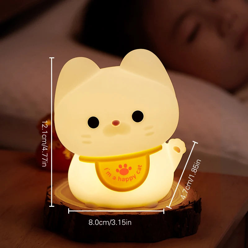 1pc Lucky cat LED night light Room decorative light mood light Bedroom decorative light Cute animal lamp with sleeping light