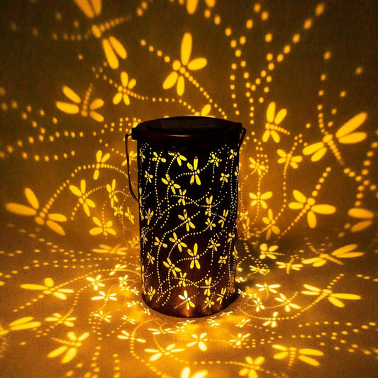 1pc Dragonfly Solar Lantern Light Outdoor Hanging, Metal Deco