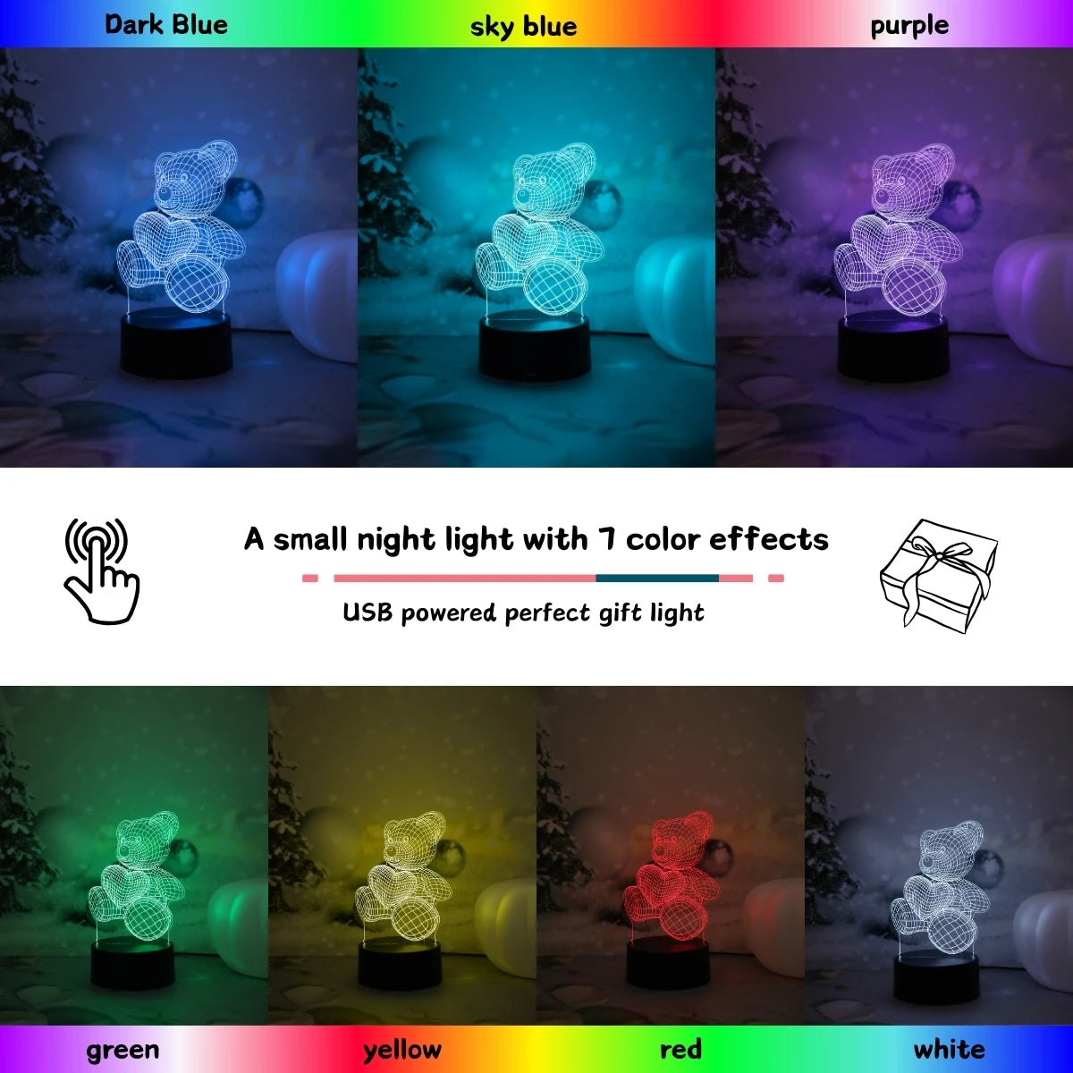 USB 3D Night Light Bear Creative Night Light, Home, Dining Table