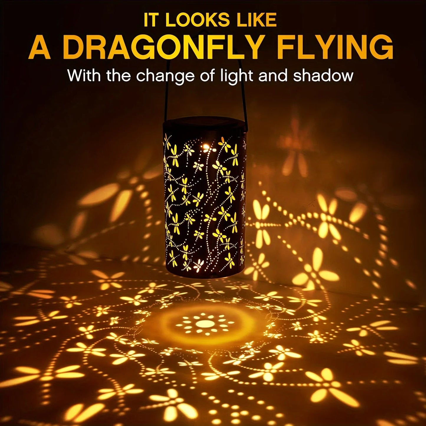 1pc Dragonfly Solar Lantern Light Outdoor Hanging, Metal Deco