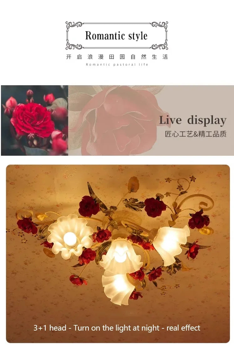Creative romantic flower ceiling decorative chandelier pastoral retro LED ceiling lights