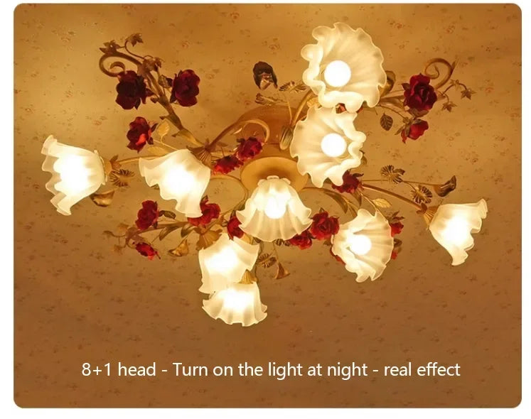 Creative romantic flower ceiling decorative chandelier pastoral retro LED ceiling lights
