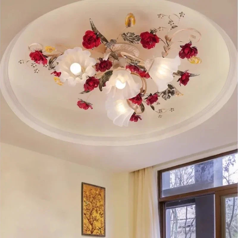 Creative romantic flower ceiling decorative chandelier pastoral retro LED ceiling lights