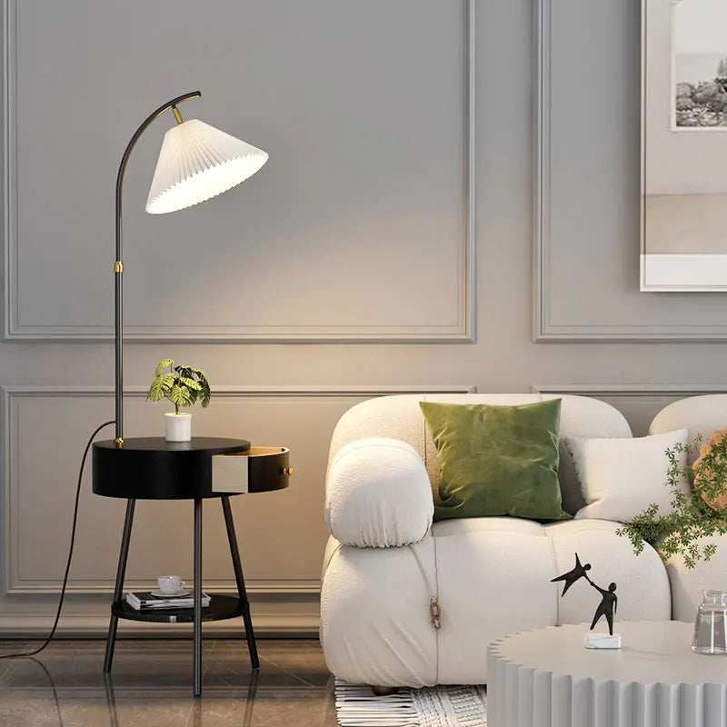 LED Pleated Lampshade Floor lamp with Wood