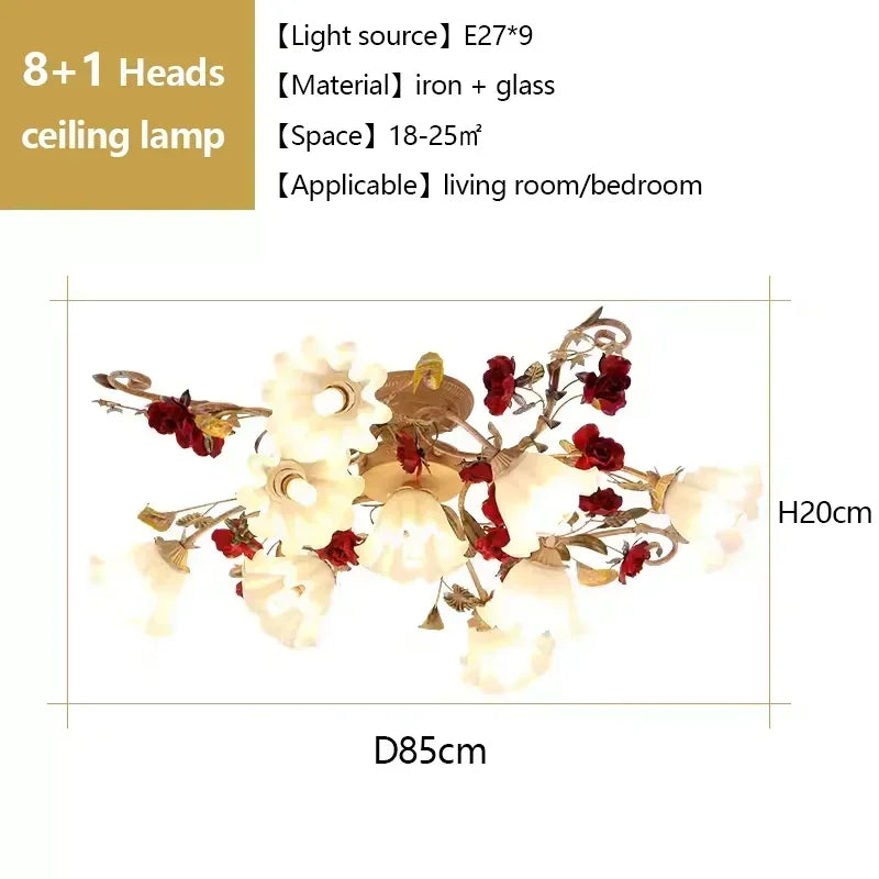 Creative romantic flower ceiling decorative chandelier pastoral retro LED ceiling lights