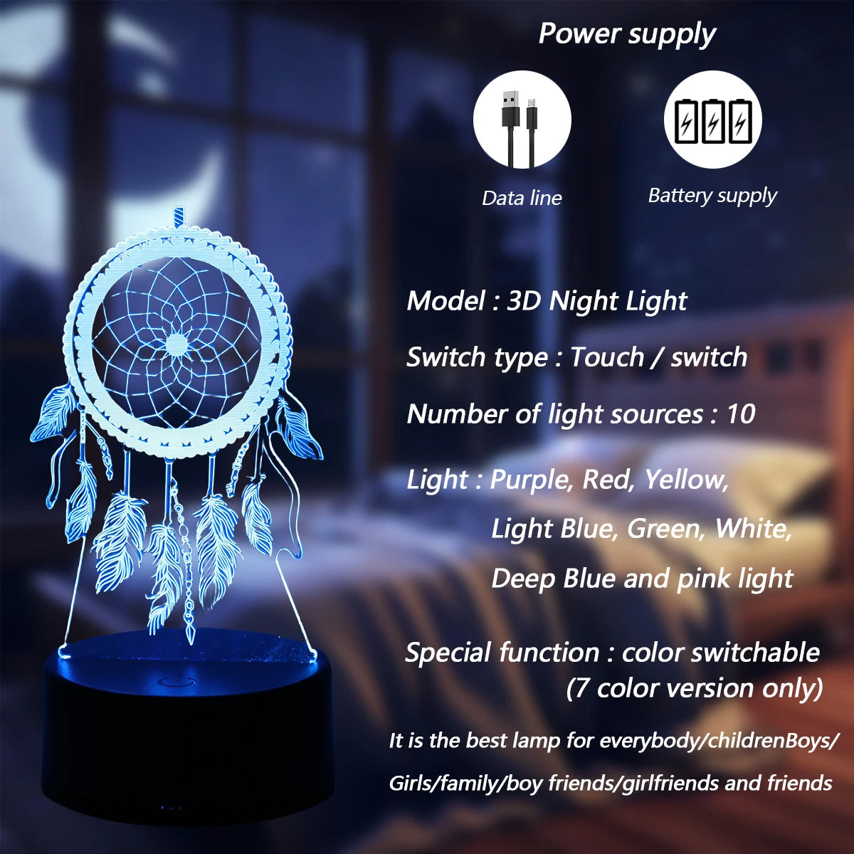 Dreamcatcher 3D Night Light, Colorful Gradient Atmosphere Night Light,