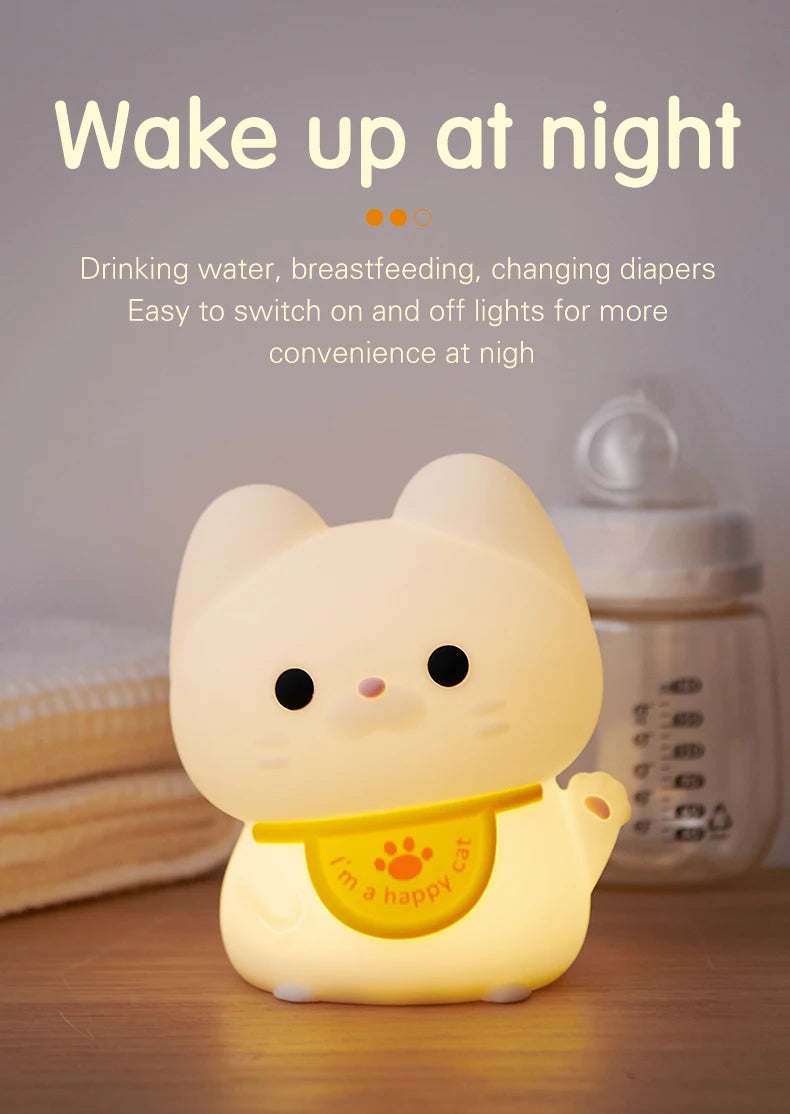 1pc Lucky cat LED night light Room decorative light mood light Bedroom decorative light Cute animal lamp with sleeping light