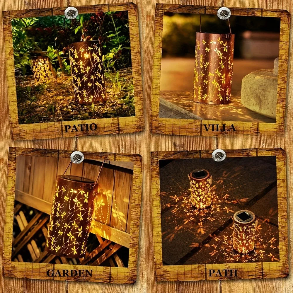 1pc Dragonfly Solar Lantern Light Outdoor Hanging, Metal Deco