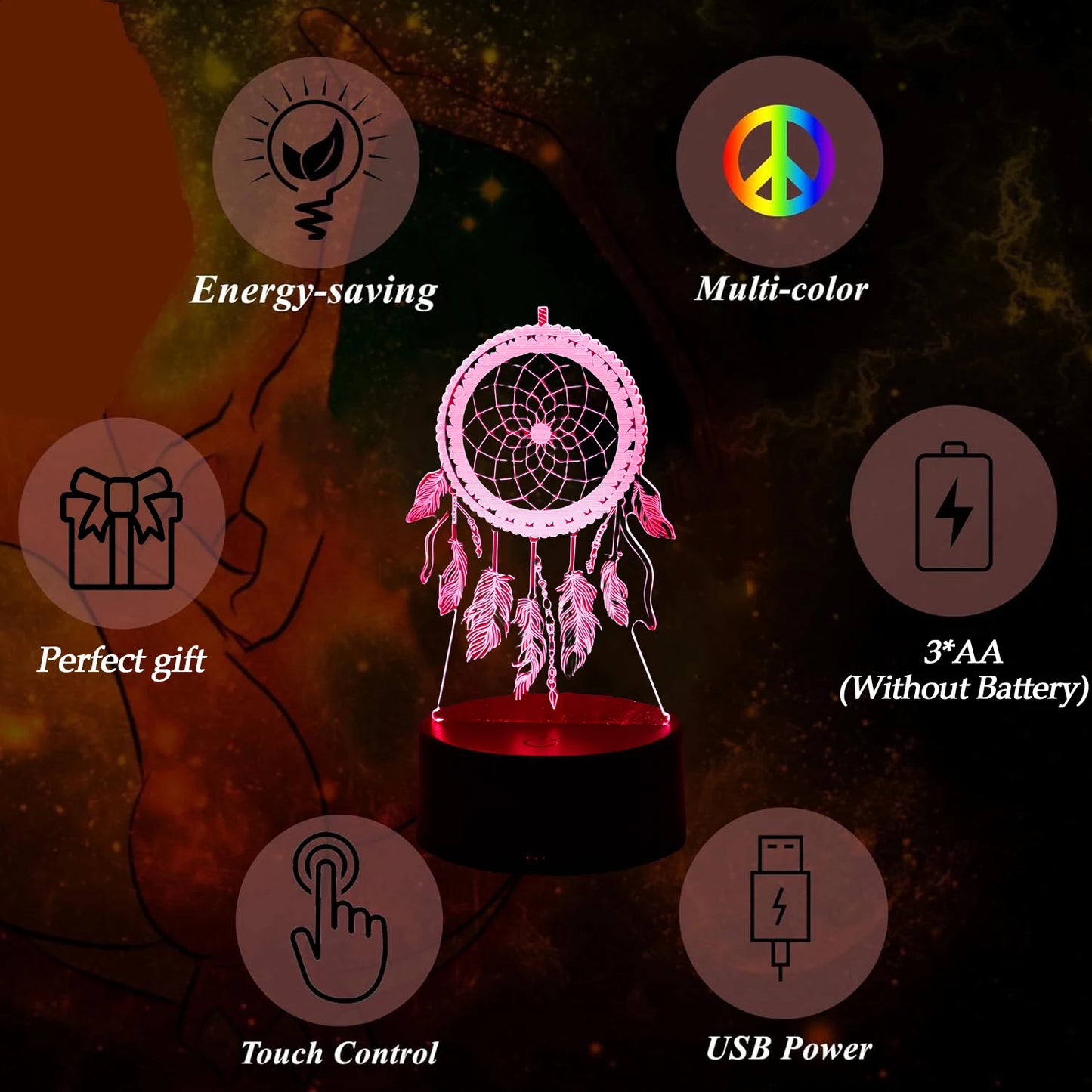 Dreamcatcher 3D Night Light, Colorful Gradient Atmosphere Night Light,
