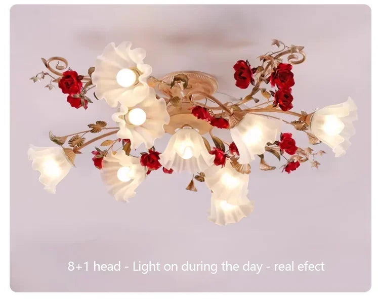 Creative romantic flower ceiling decorative chandelier pastoral retro LED ceiling lights