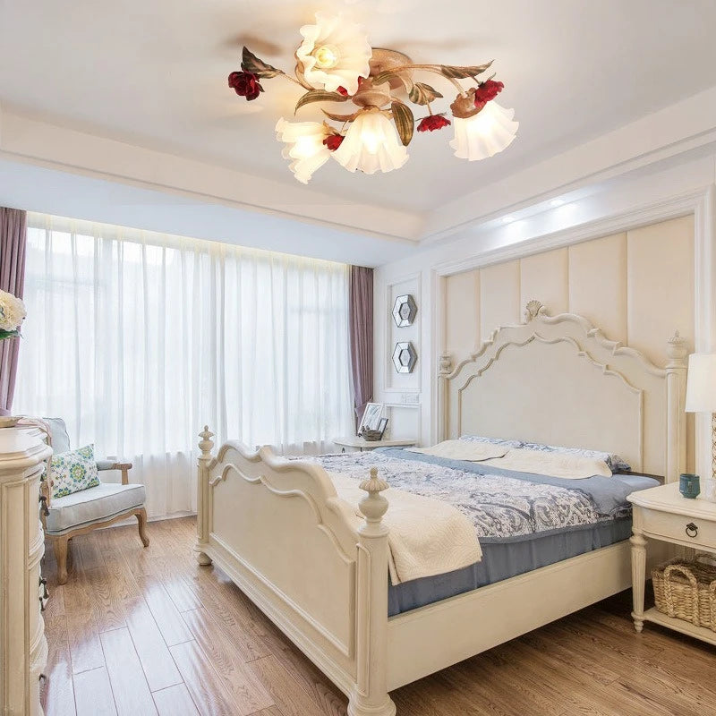 Creative romantic flower ceiling decorative chandelier pastoral retro LED ceiling lights
