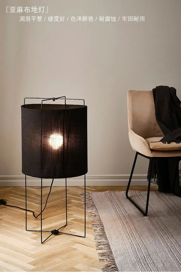 Rustic floor lamps Linen lampshade minimalist Wabi-sabi light