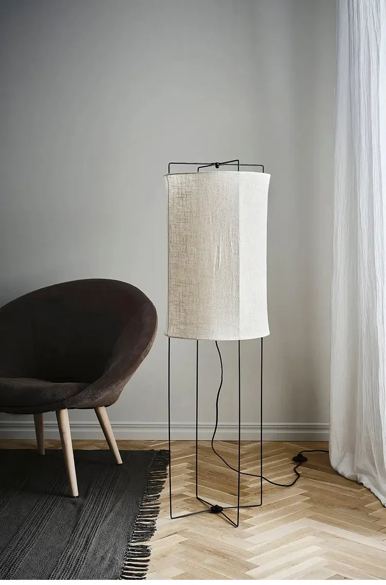 Rustic floor lamps Linen lampshade minimalist Wabi-sabi light