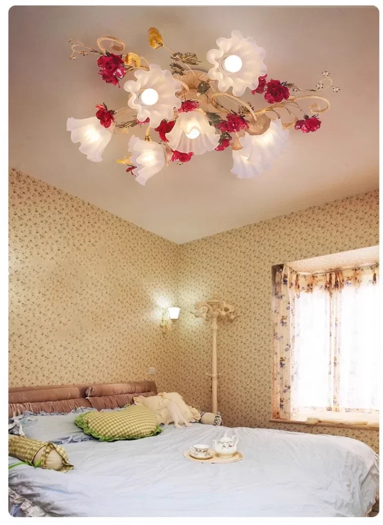 Creative romantic flower ceiling decorative chandelier pastoral retro LED ceiling lights