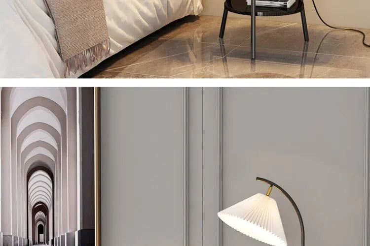 LED Pleated Lampshade Floor lamp with Wood
