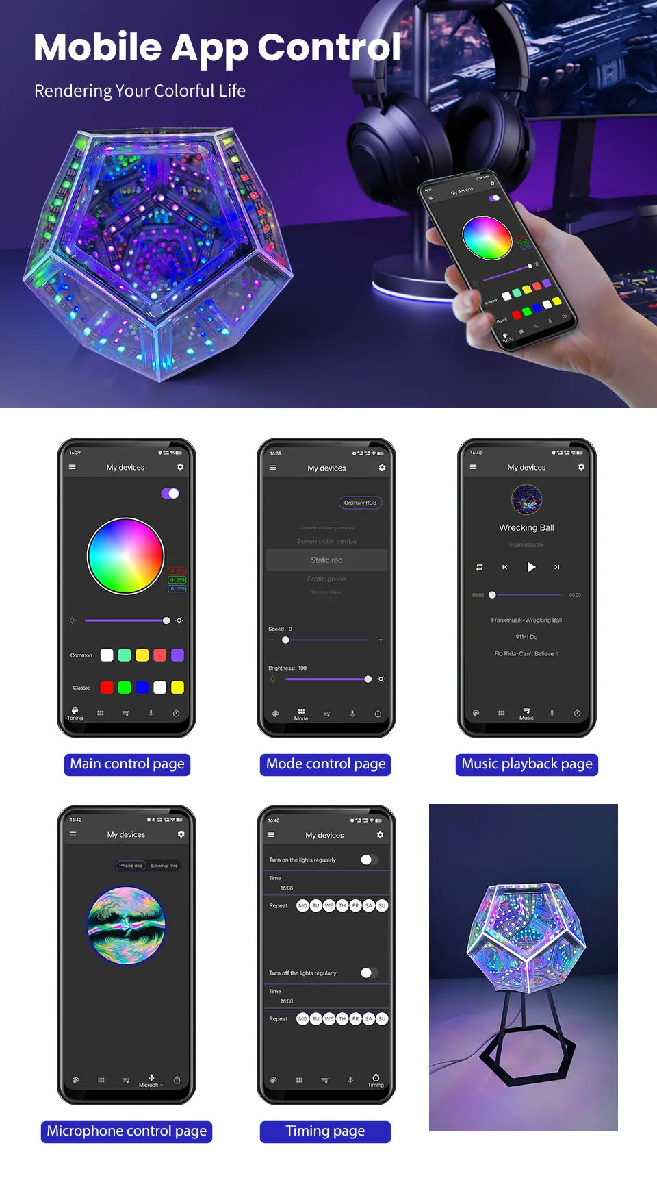 LED Night Light Dodecahedron Dreamy Geometric Space Creative Color
