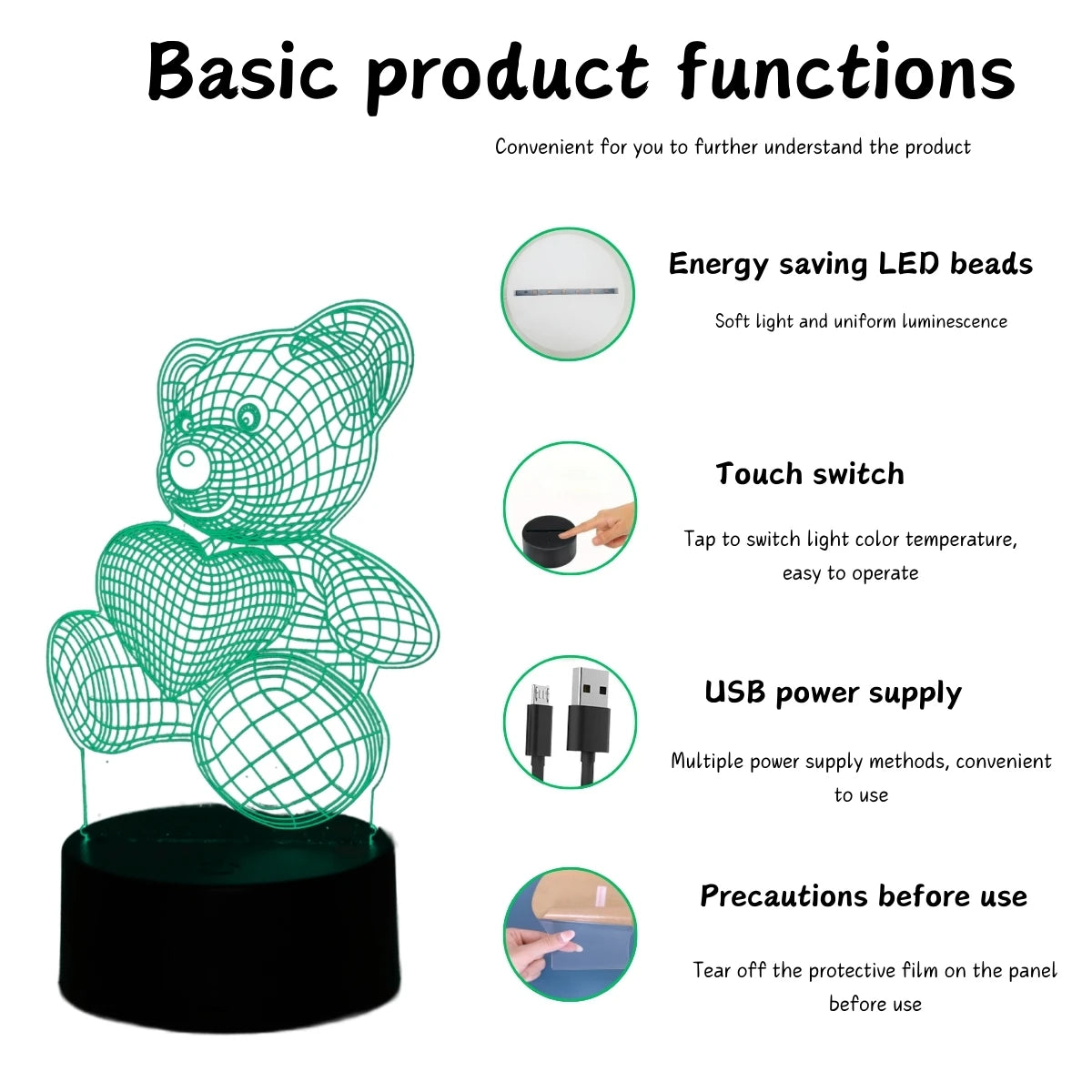 USB 3D Night Light Bear Creative Night Light, Home, Dining Table